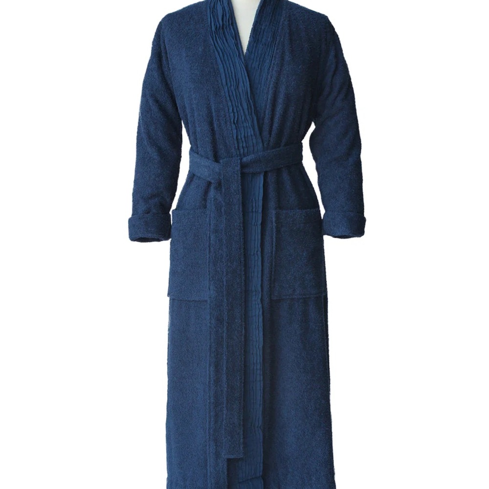 Pure Fiber Turkish Cotton Terry Cloth Pleated Bathrobe Marine Blue - NO BELT!!!!